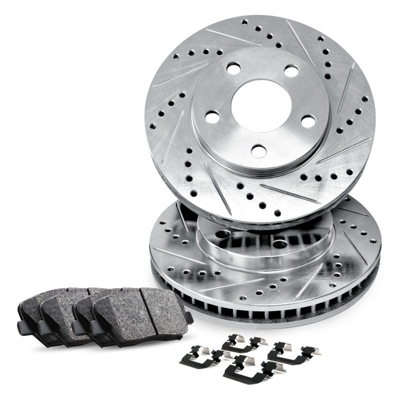R1 Concepts Front Brake Kit For 2004-2009 Toyota Prius| Drilled Slotted Brake Rotors| Ceramic Brake Pads and Rotors Kit|Hardware included - Image 1